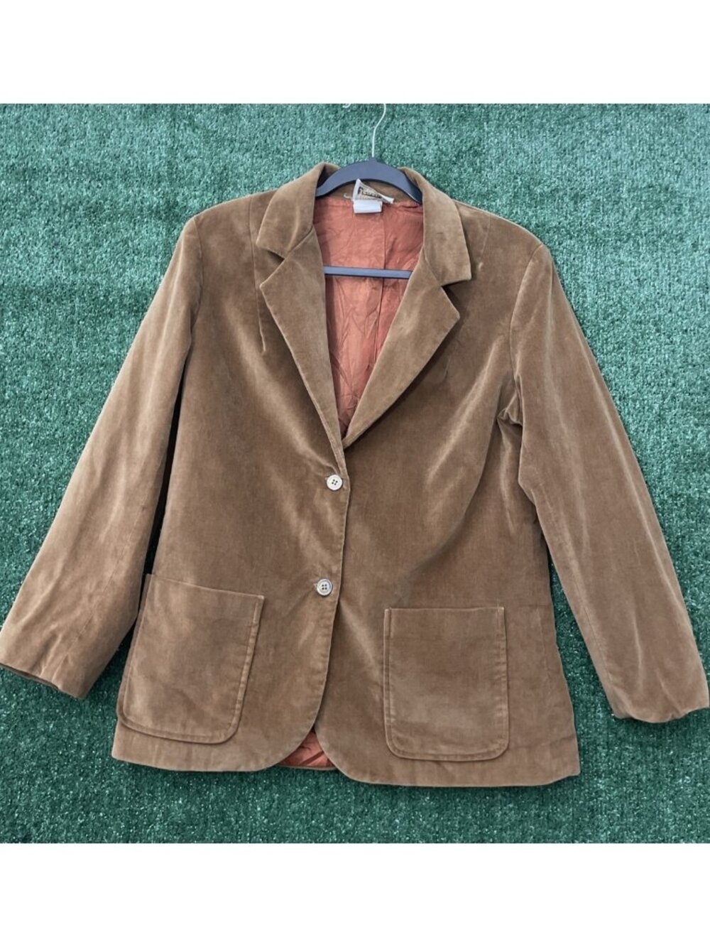 Legends Blazer Jacket Brown Two Button Size 14 Women Pockets Cotton Soft